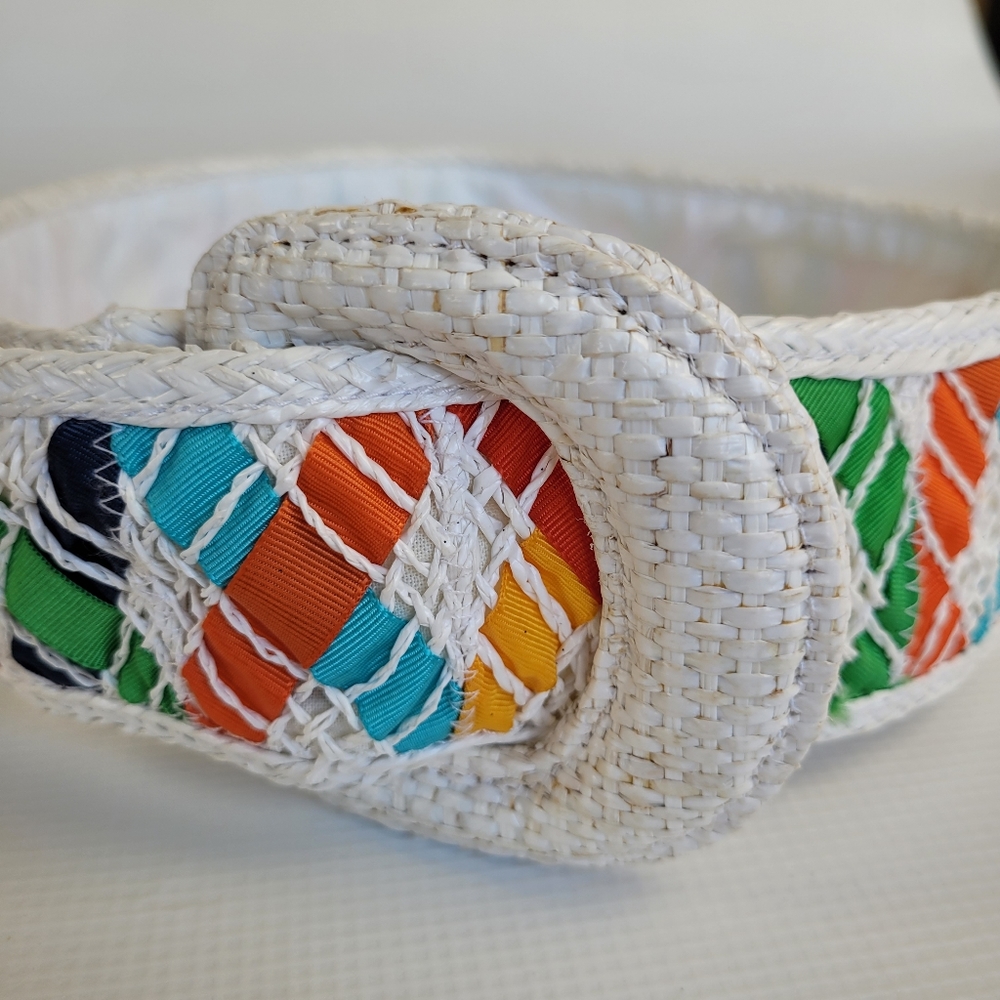 Vintage MM KANE Women's Multicolor Belt Plastic-Silk Jacquard "Made in India"